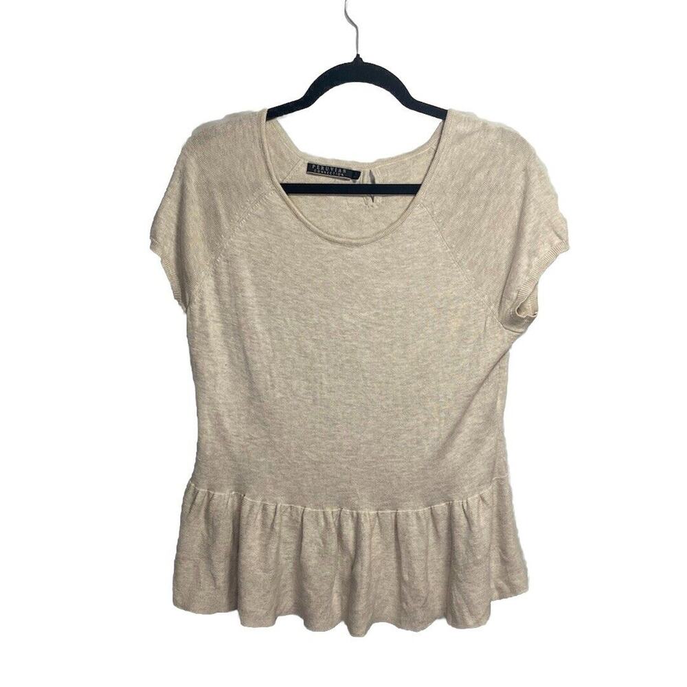 Peruvian Connection Top Womens Large Beige Pima Cotton Ruffle Knit Tiered Blouse